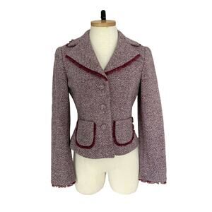 Vintage 40s Outlander Tweed Jacket Womens Unger Ruffle Trim Academia Size 6